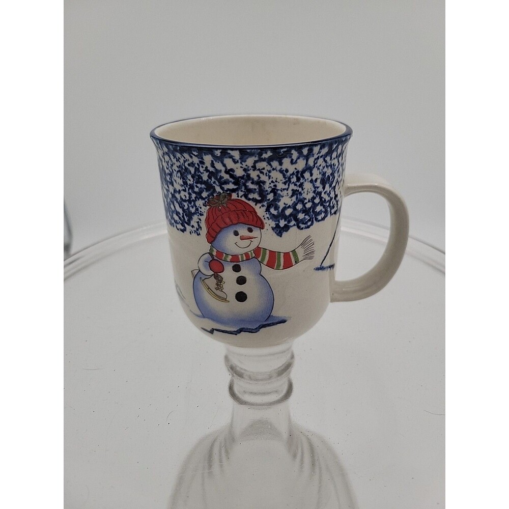 Thomson Pottery Snowman Holiday Christmas Coffee Cups/Mugs Winter Snow